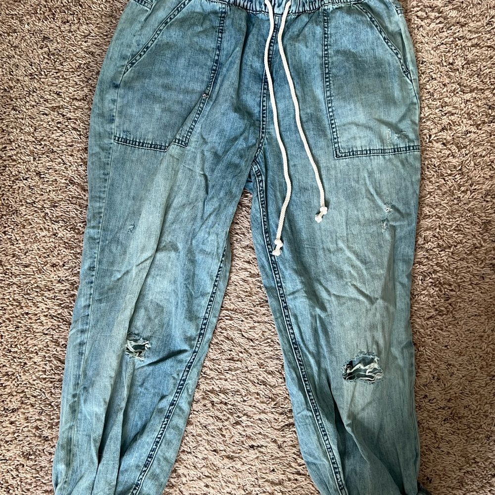 COPY - Aerie distressed chambray pants